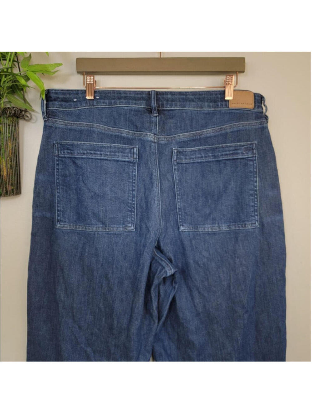 AE 16 American Eagle Dreamy Drape Super High Rise Baggy Wide Leg Jeans Dark Blue - Picture 8 of 11
